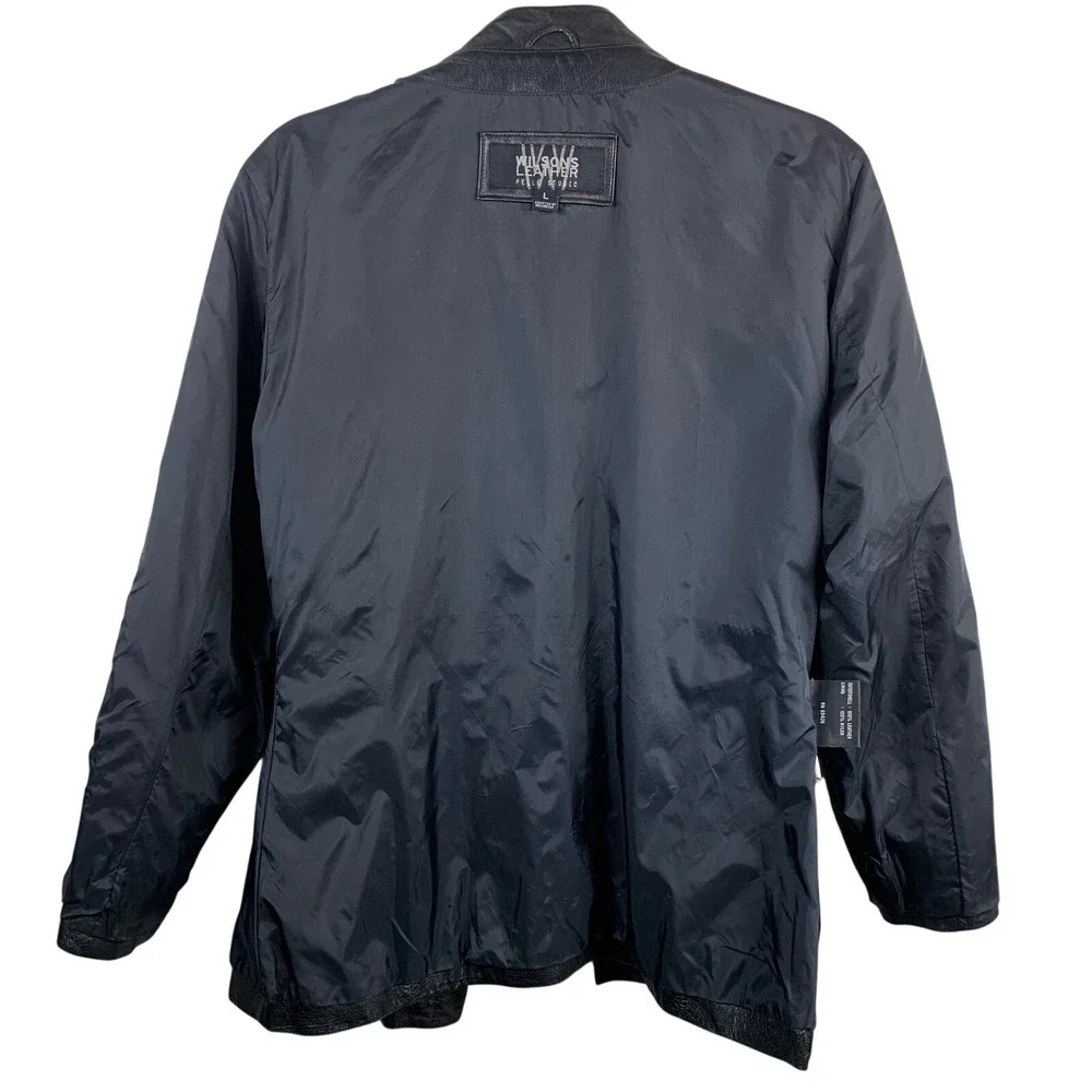 Wilsons Leather Pelle‎ Studio Black Leather Jacket Stand Collar Zip Womens Large